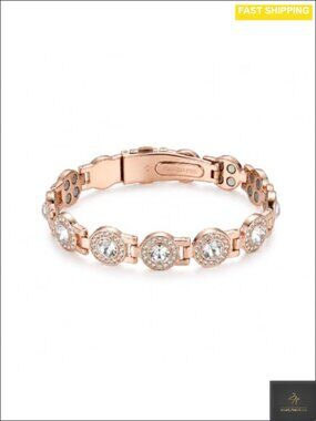 Copper Magnetic Therapy Bracelet Clover CZ Adjustable